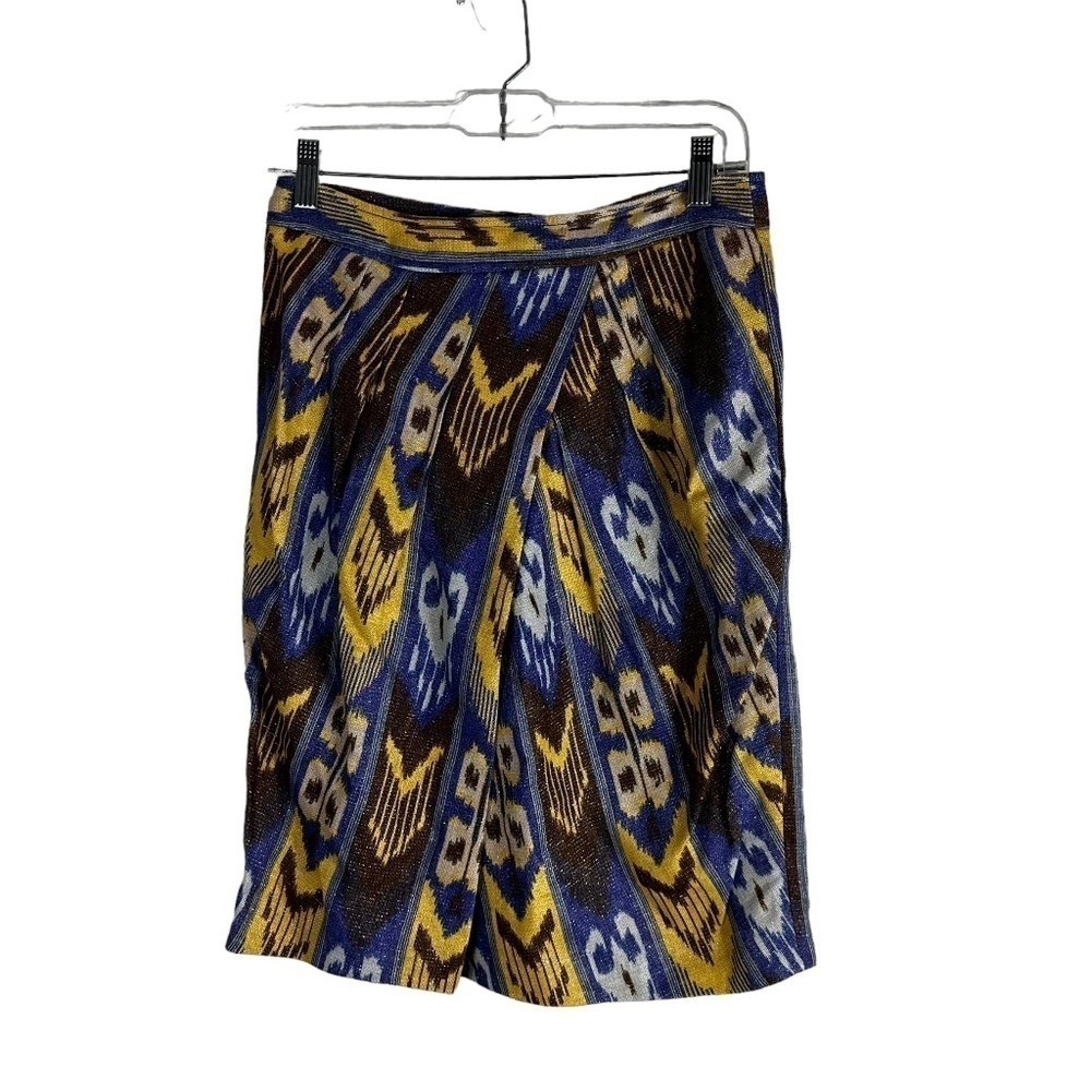 Tory Burch Jemima Tribal Print Metallic Ikat Tulip Skirt SZ 4